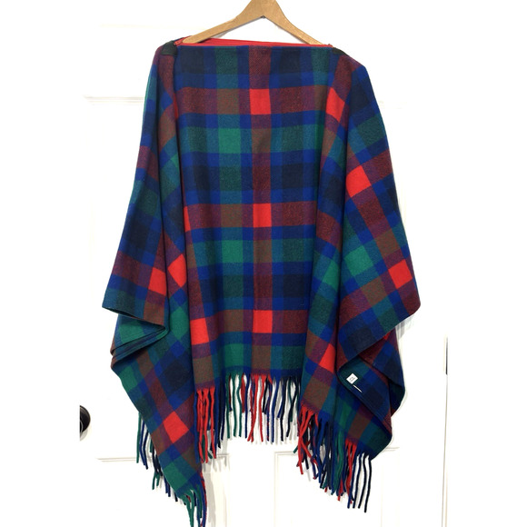Vtg PENDLETON Womens Tartan Plaid Wool Zip Up Poncho Blanket Cape USA Knockabout - Picture 1 of 13